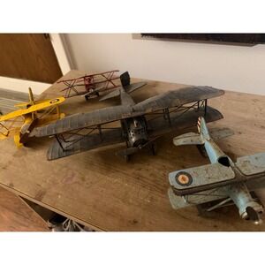 Vintage Style Metal Biplane Models Set of 4 Rustic Aviation Decor Multi Color